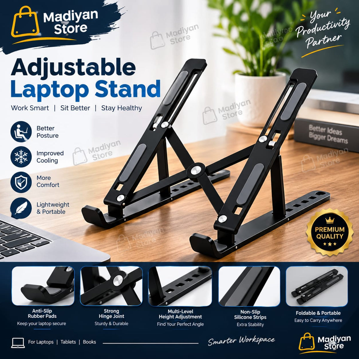 Portable & Foldable Aluminium Laptop Stand